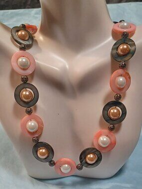 Rings of Saturn - Mother of Pearl, Pearl & Gunmetal Silver Plated Filigree beads